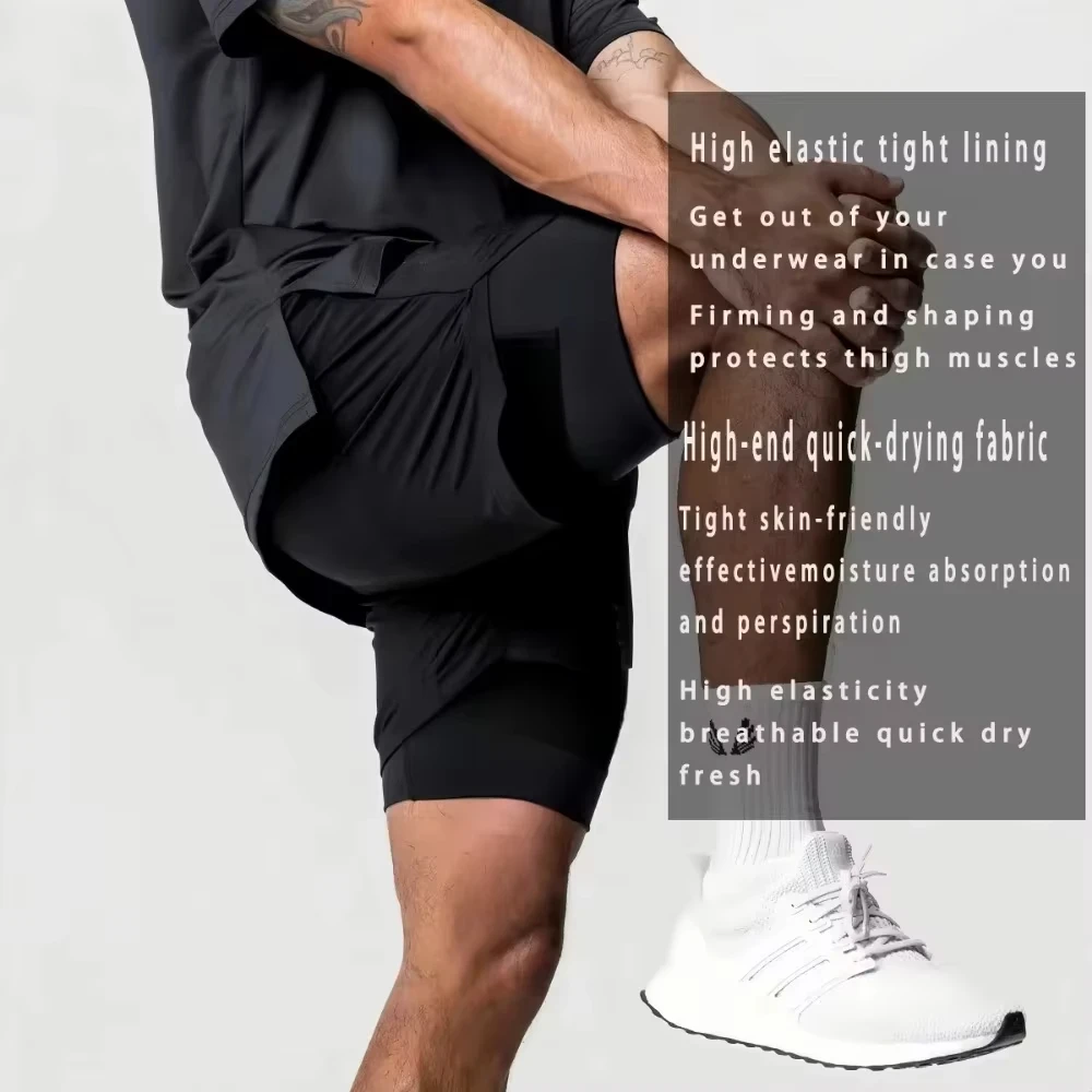 Pantaloni fitness 2 in 1 a doppio strato da uomo Solo Level Pantaloncini sportivi Anime giapponesi con tasca Pantaloni sportivi da corsa ad asciugatura rapida