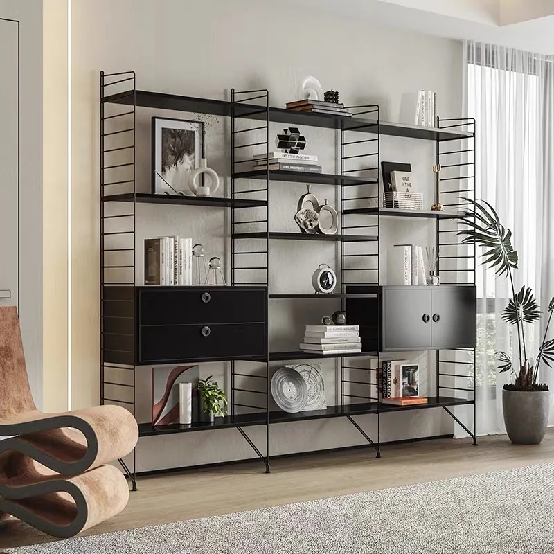 Simple wall shelf office study layered baffle floor storage rack living room wrought iron bookshelf display rack