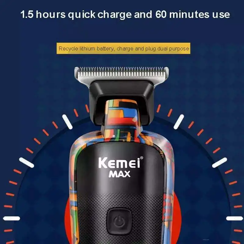 Kemei KM-MAX5090 recarregável máquina de cortar cabelo aparador elétrico para homens impresso graffiti máquina corte cabelo profissional aparador