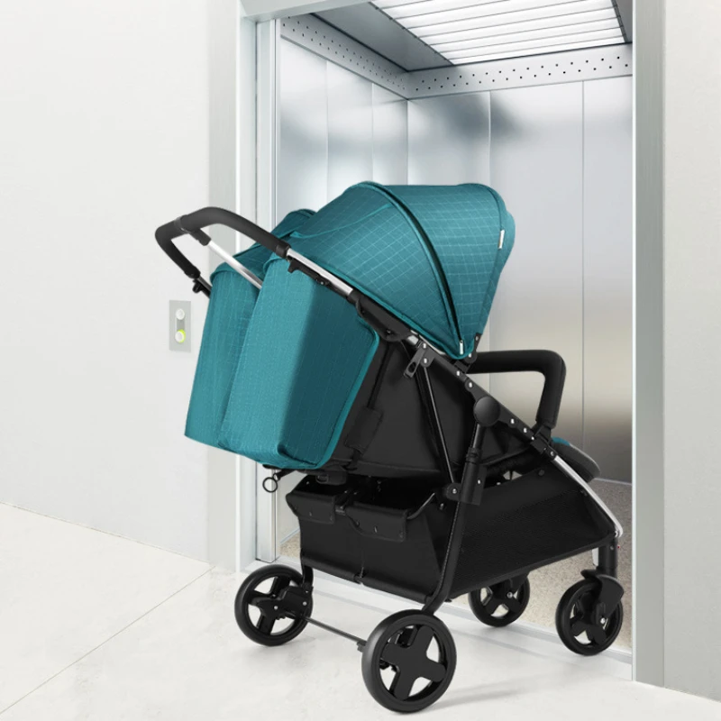 Zwillingskinderwagen Zweites Kind Baby sitzender und liegender Kinderwagen Push Nicht abnehmbare Kinderwagen Side By Side leichte Kinderwagen