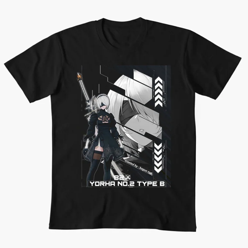 

2B NieR Automata Yorh No. 2 Type B Anime T-shirt for Gamer 0607 Waifu Girl Cyber Punk Graphic Clothes Y2K Tee US Size Tops S-6XL