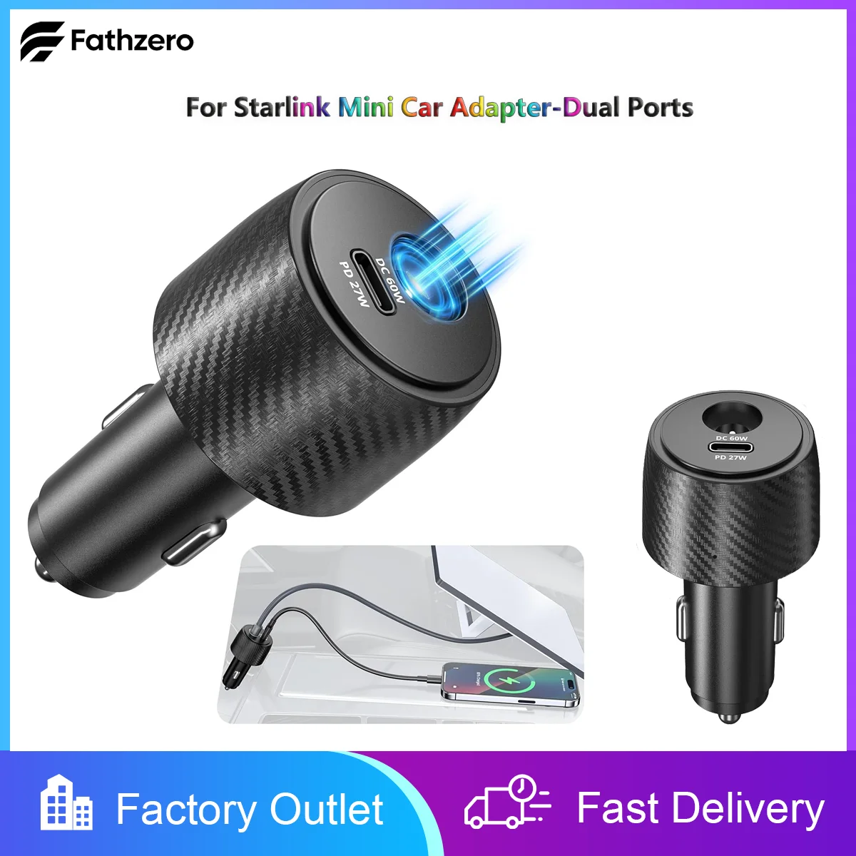 

MultiFunctional For Starlink Mini Cigarette Lighter Adapter Dual Ports to DC Power Adapter Car Boost Charger 12-24V Stable Power