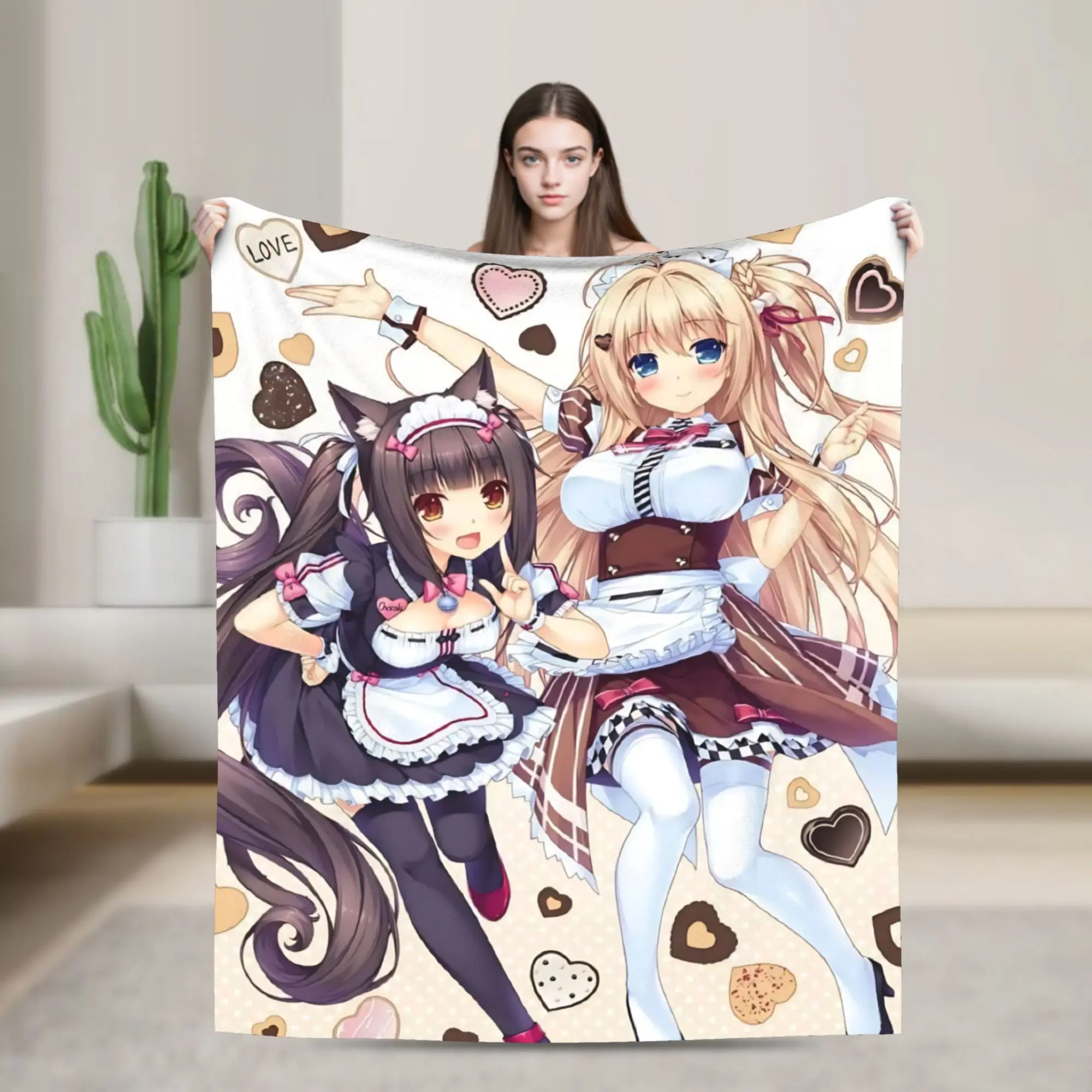 Soft Warm Blanket Picnic Nekopara Cartoon Game Throw Blanket  Flannel Bedspread For Living Room Fashion Sofa Bed Cover