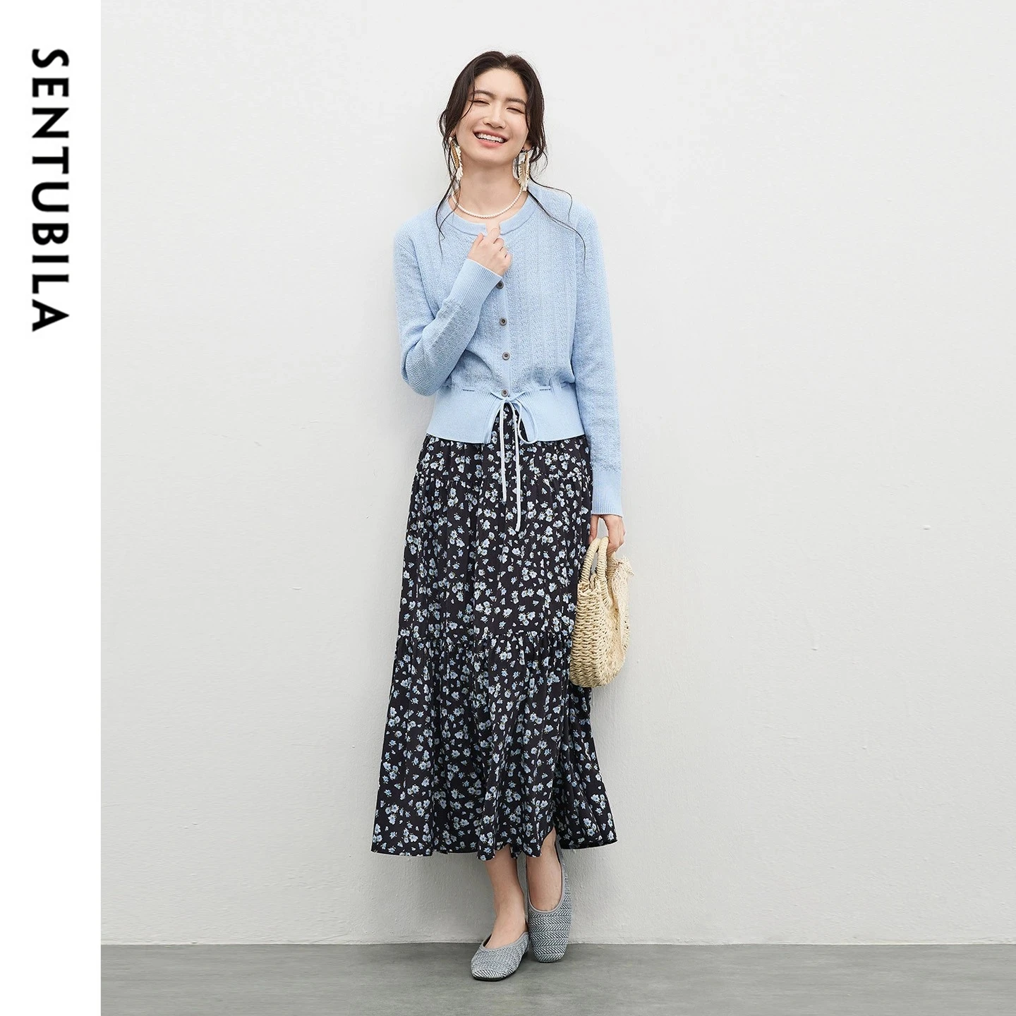 

SENTUBILA Women's 2 Piece Set 2026 Wool Blend Knitted Cardigan A Line Long Floral Skirt Spring Elegant Women's Suit W61ZC6146