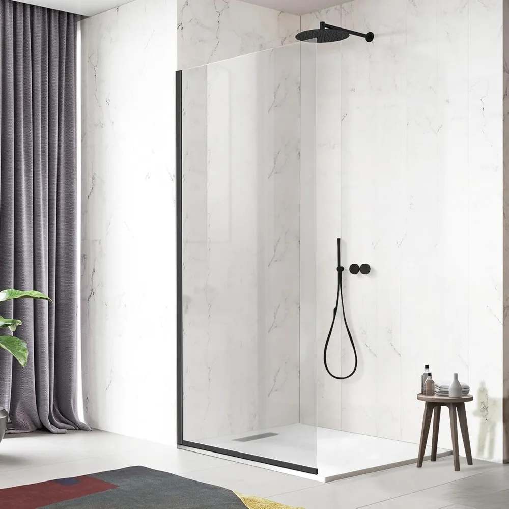 Bathroom half frame fixed shower door,single shower screen,matte black,clear shower door, with frame hardware kit ducha puerta