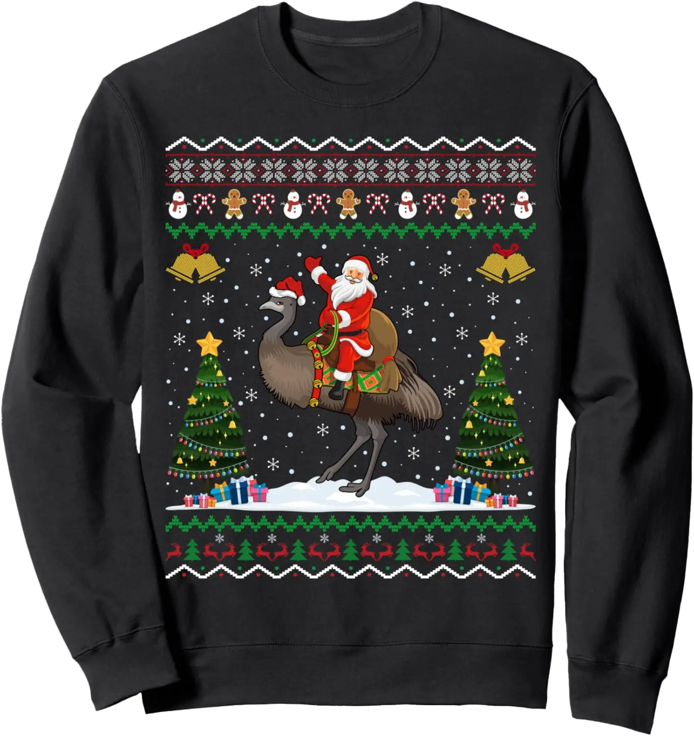 

Emu Bird Ugly Xmas Gift Santa Riding Рождественский свитшот Emu