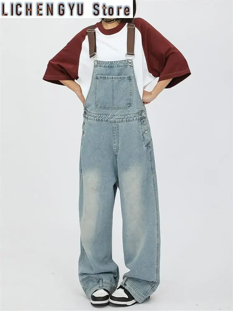 

Women's Vintage Style Denim Overalls Girl Suspender Jumpsuits Pants Casual Female Streetwear Rompers Straight Denim Trouser