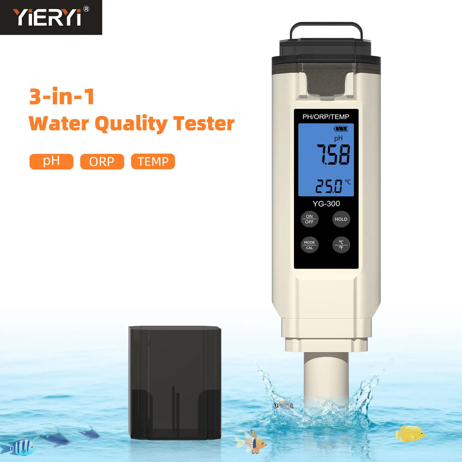Yieryi Digitales 3-in-1 PH/ORP/Temperaturmessgerät ±1200 mV Redox-Tester Trinkwasserqualitätsanalysator für Aquarium, Pool, Hydrokultur, Spa