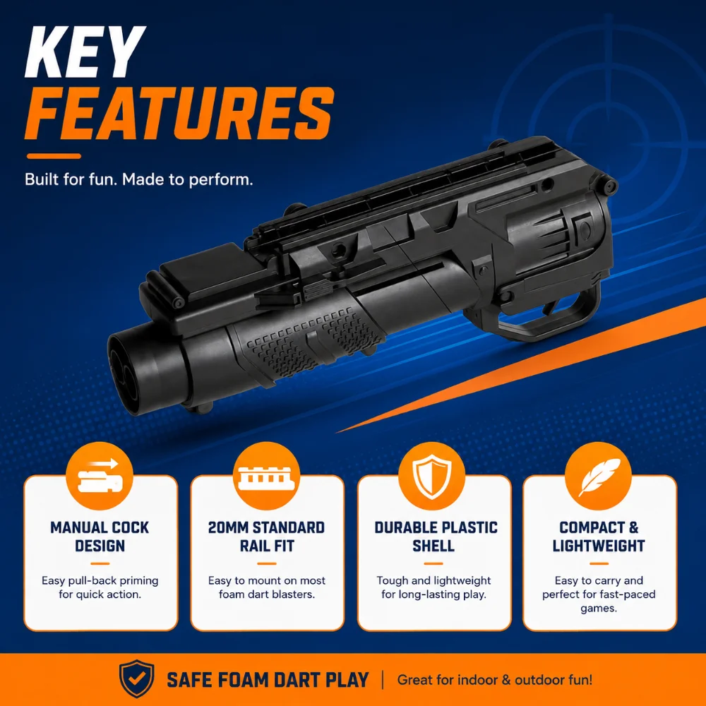 Long Size Under Barrel Foam Blaster Toy Accessory Manual Loading Design For Hobby Model With 20mm Lower Rail