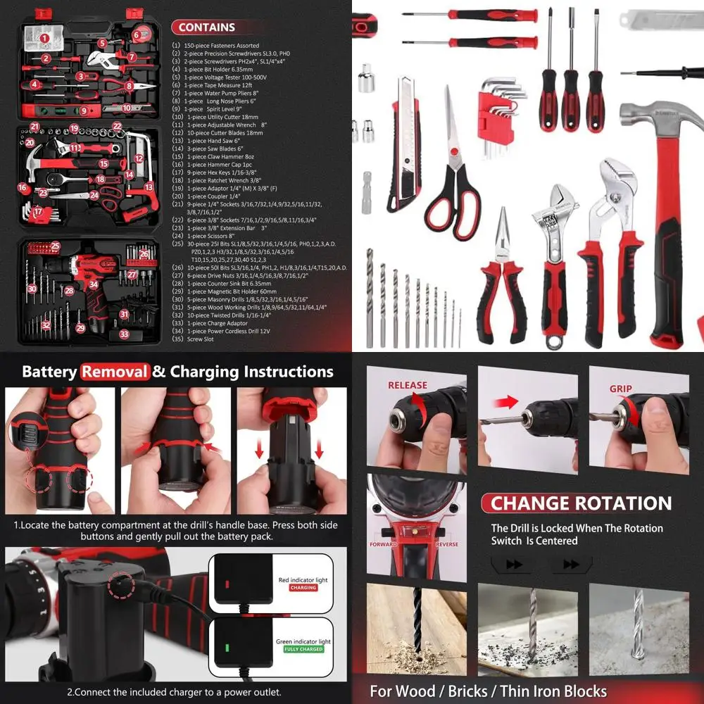 

Аккумуляторная дрель 12В с набором инструментов из 276 предметов и кейсом для хранения для домовладельцев, любителей DIY и профессионалов