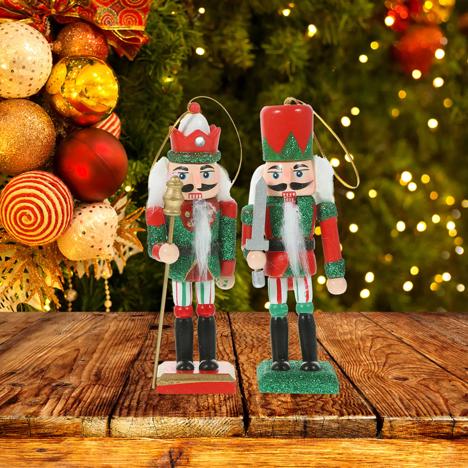 

4Pcs Wooden Nutcracker Christmas Ornaments Classic Soldier Decor Holiday Nutcrackers Xmas Home Party Decor Holiday Nutcrackers