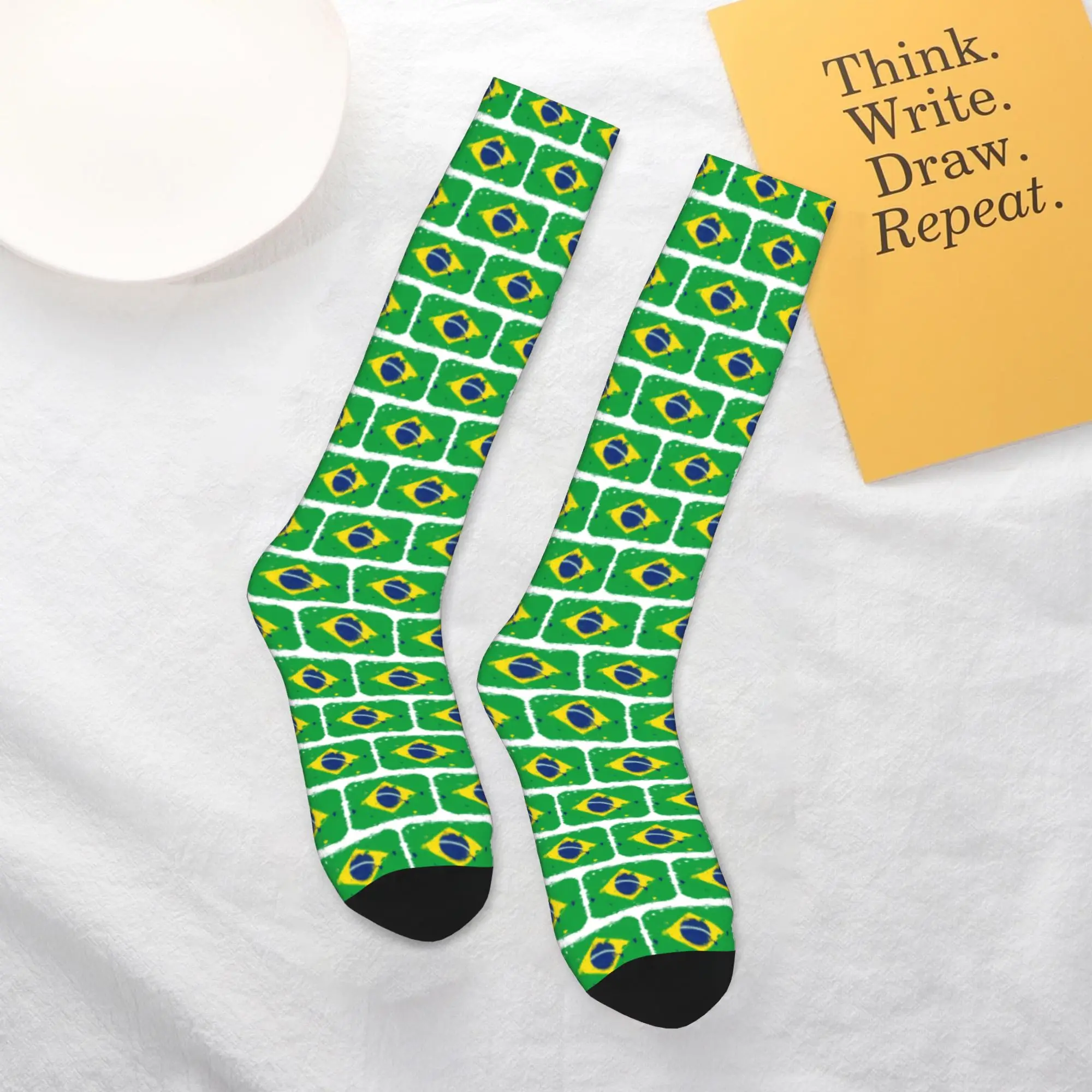 Medias de tripulación para todas las estaciones, calcetines con bandera de Brasil, calcetines largos Harajuku Crazy Hip Hop, accesorios para hombres y mujeres, regalo de cumpleaños