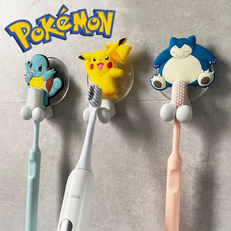 Pokemon Pikachu Children's Cute Toothbrush Holder Pokemon Anime Figure Cartoon Wall Mounted Shelf for Kitchen Bathroom kids Toys