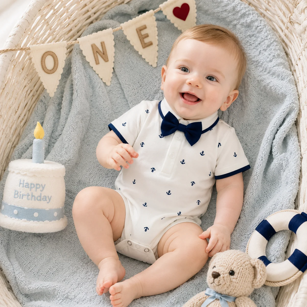 Infant Baby Boy Nautical Bodysuit 3-24M Short Sleeve Polo Romper Anchor Print with Bow Tie Newborn Onesie Summer Outfit