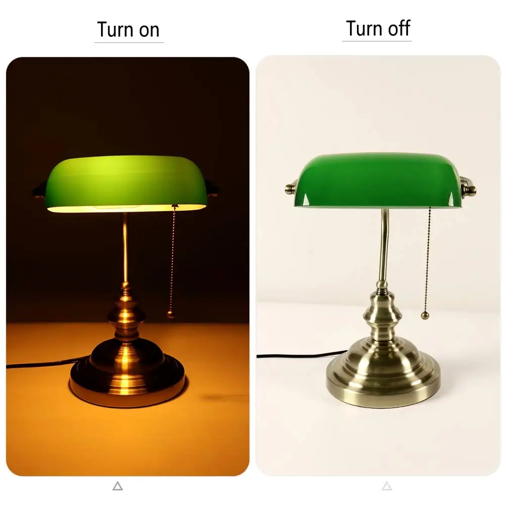 American retro office desk light with green lampshade for eye protection, reading light, bank metal desk light