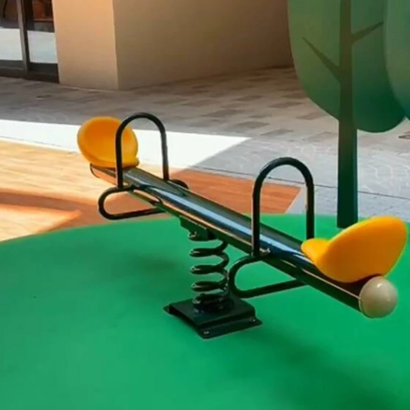 Columpio doble para interiores y exteriores para jardín de infantes, balancín de resorte con marco de hierro para exteriores para niños