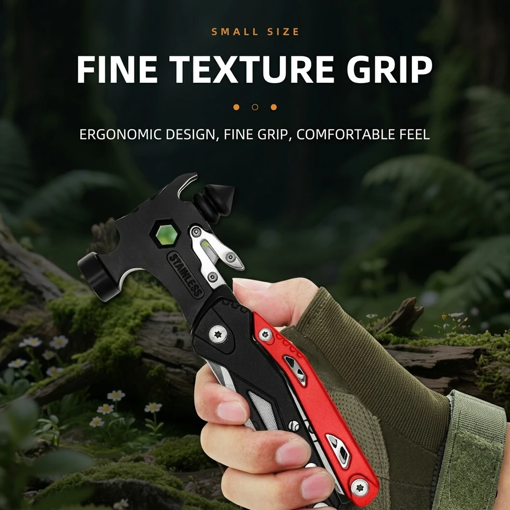 YGTITAN Spot fire hammer outdoor vehicle emergency combination hammer pliers multi-functional claw hammer portable folding tool