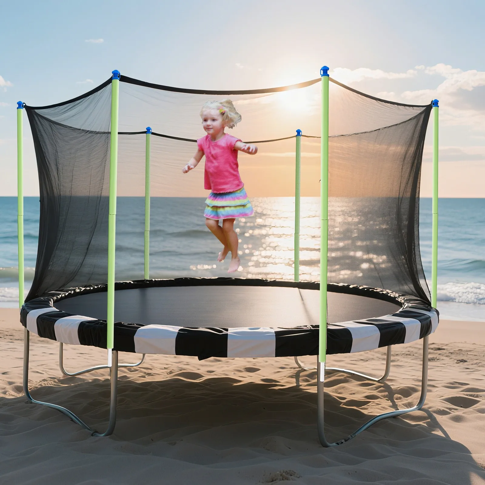 Green 6 Straight Thick Galvanized Steel Pipes Outdoor Product Support Foam-covered Column for All 6-bar Trampolines