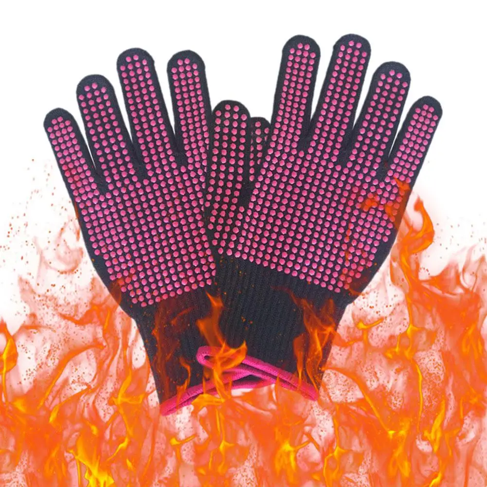 1 Pair Barbecue Anti-scald Gloves Oven Gloves Heat Anti-slip Gloves Household Barbecue Gloves Resistant Accessories A4Q6