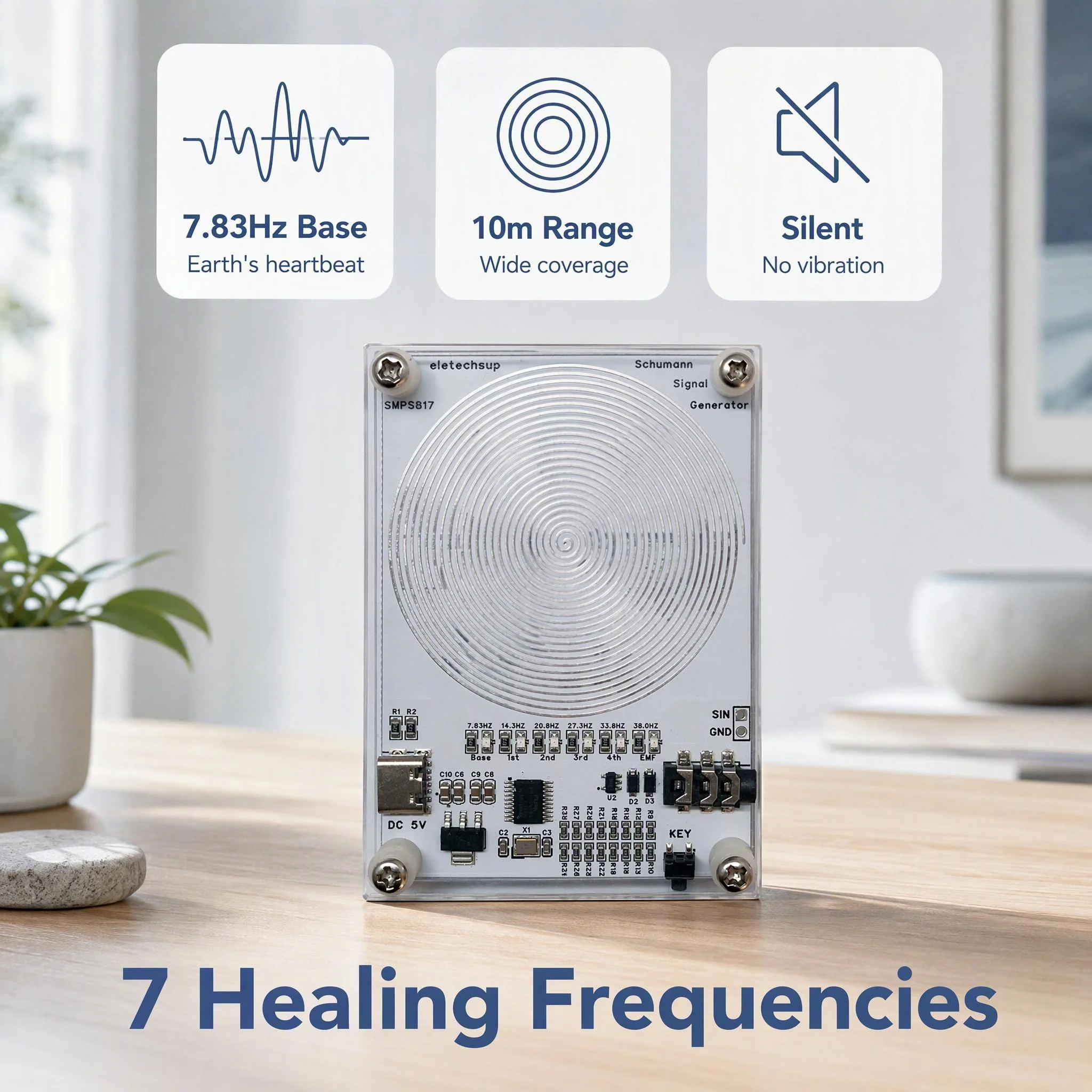 SMPSB17 Schumann Resonance Frequency Generator, 7.83Hz–38Hz, 7 Healing Modes, USB Type-C 5V