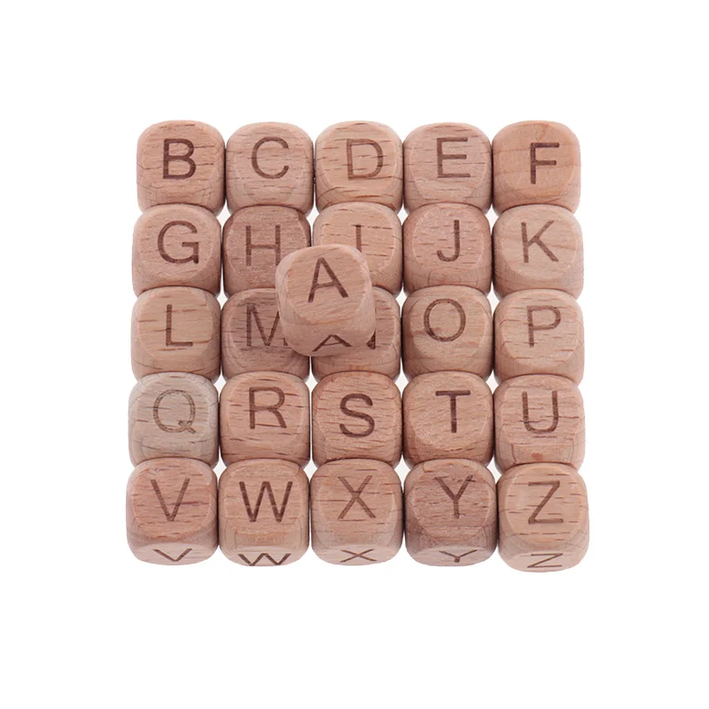 200PCS 12MM Beech Wooden Beads For Child  Wood Letters Bead Baby Teether Diy Beads With Letters Baby Teething Toys Alphabet