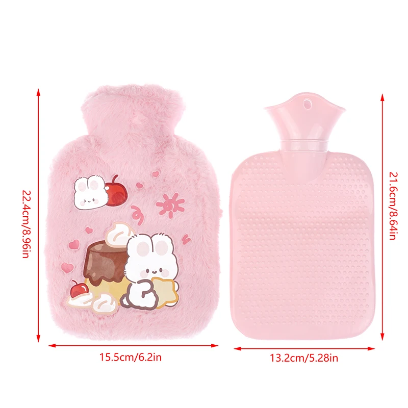 Cute Rabbit Hot Water Bottle Bag For Girls Plush Shoulder Hand Warmer Heat Pack Warm Belly Instant Hot Pack Winter Heating Pad