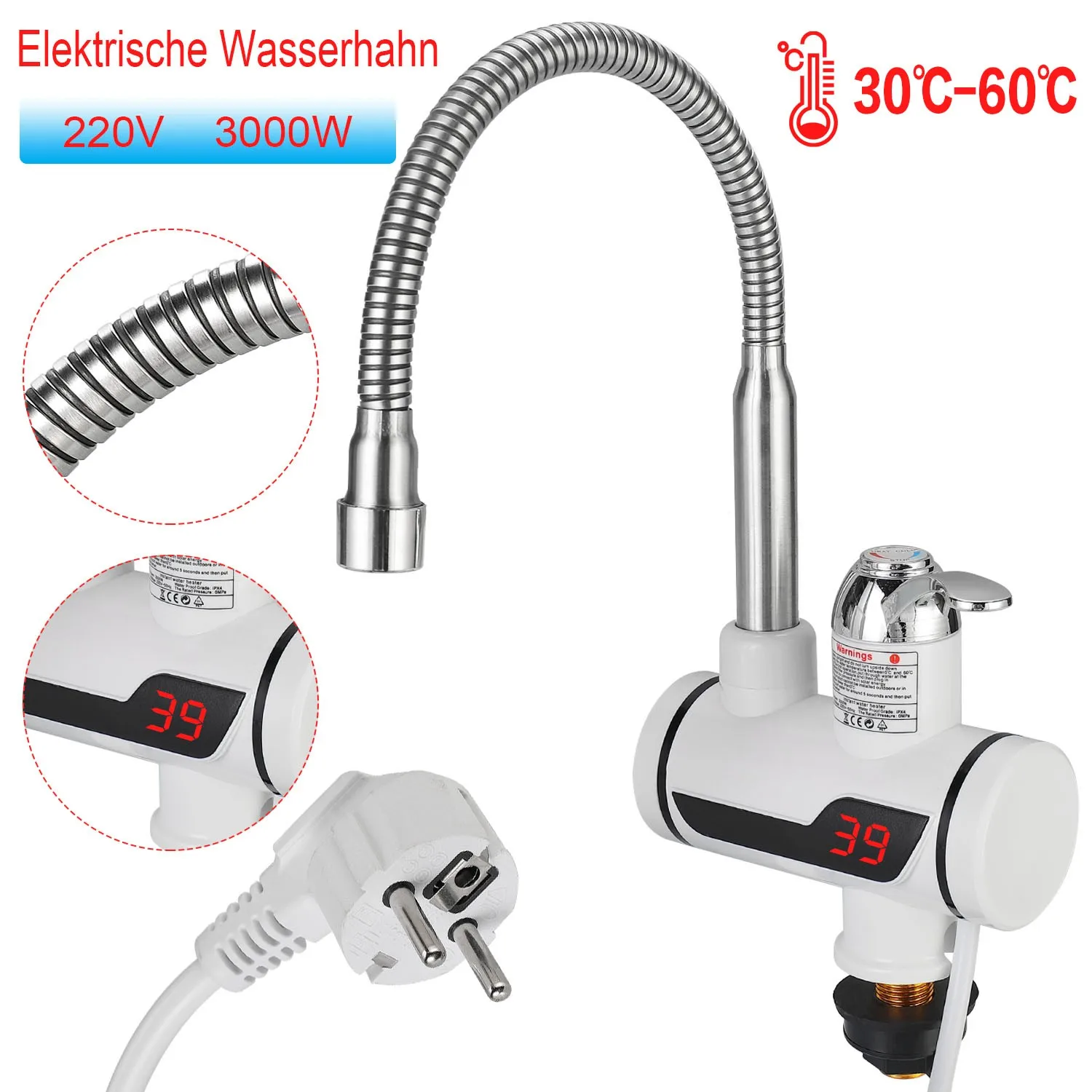 3000W Electric Home Heating Faucet Kitchen Bathroom Faucet Accessories Household Electric Hot Water Faucet With Digital Display