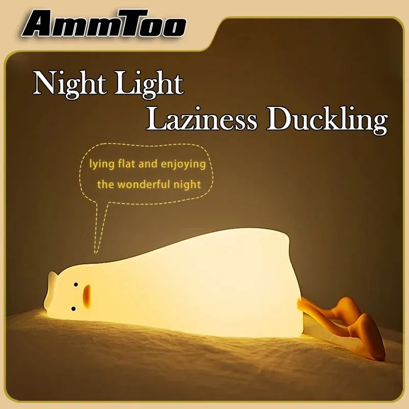 AmmToo Led Children Night Light Laziness Duckling Rechargeable Lamp USB Silicone Squishy Sleeping Bedroom Desktop Decor Lamp