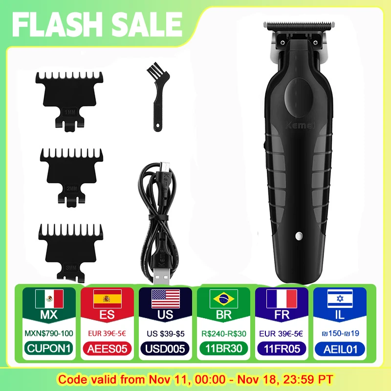 Kemei 2299 Barber Cordless Hair Trimmer 0mm Zero Gapped Carving Clipper Detailer Professional Electric Finish Cutting Machine