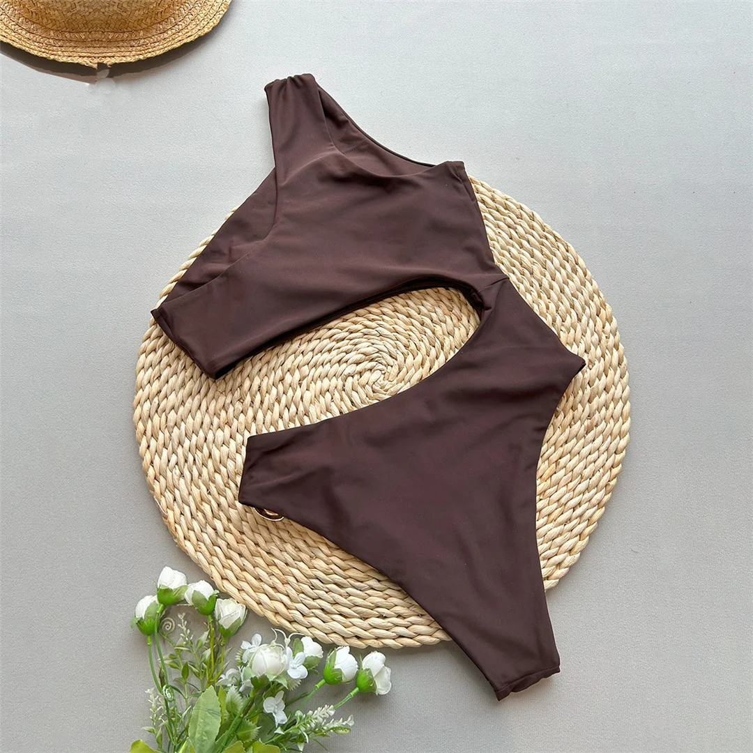 Asymmetrischer One-Shoulder-Badeanzug mit Metallring für Damen, einteiliger Badeanzug, hoch geschnittene Beine, gepolstert, Badebekleidung, Badeanzug, Modell V6549 – Detail 8