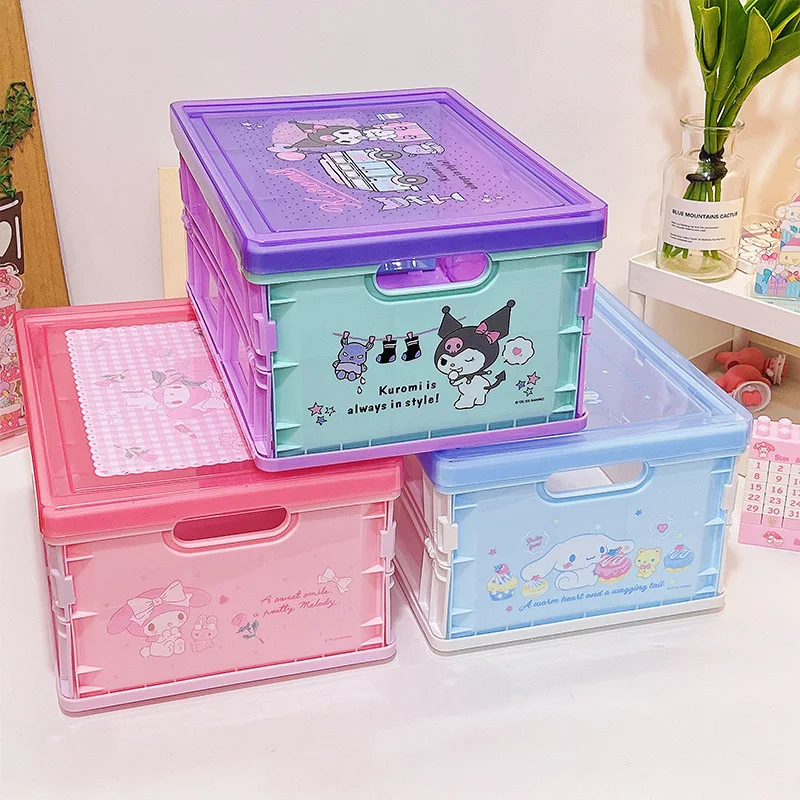 

Sanrioed Kuromi Cinnamoroll Hellokittys Folding Storage Box Kawaii Portable Dustproof Children Toy Desktop Storage Box for Girls