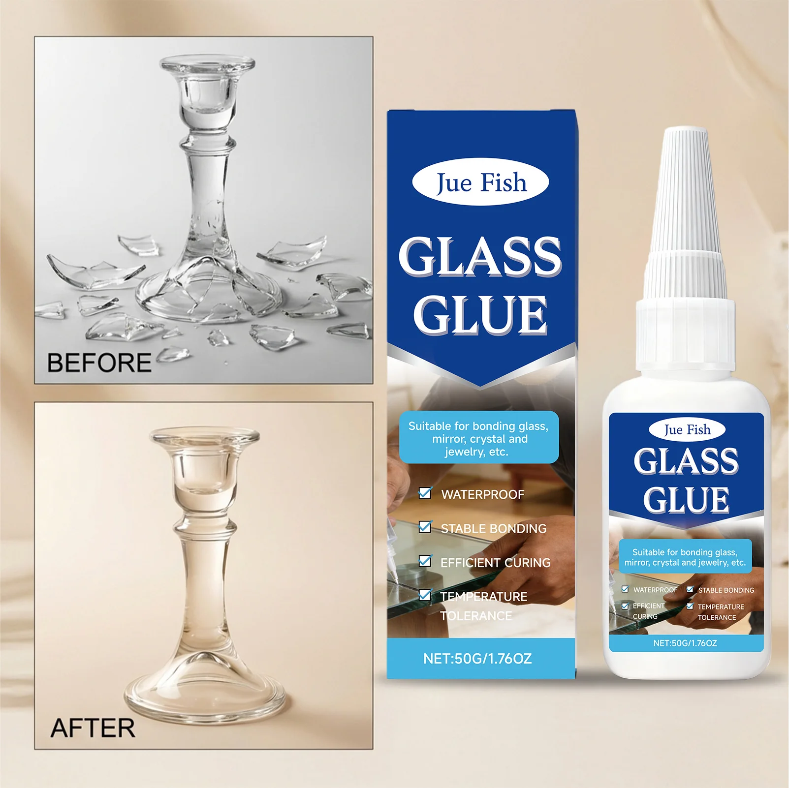 Clear Glass Glue, High Adhesion Fast Dry Glue, Strong & Stable Transparent Adhesive for Quick Bonding