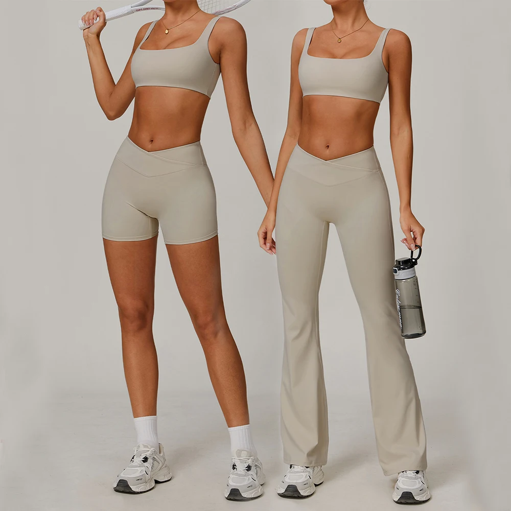 

2PCS Yoga Set Gym Clothes Women Yoga Suits Tracksuits Sports Bra Fitness Gym Flared Pant Cycling Shorts Workout Set Sportswear