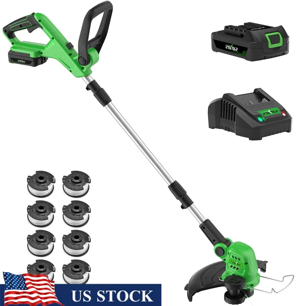 

Battery Powered Lightweight String Trimmer Edger with Automatic Line Feed Adjustable Head Safety Lock Wheels Complete Package