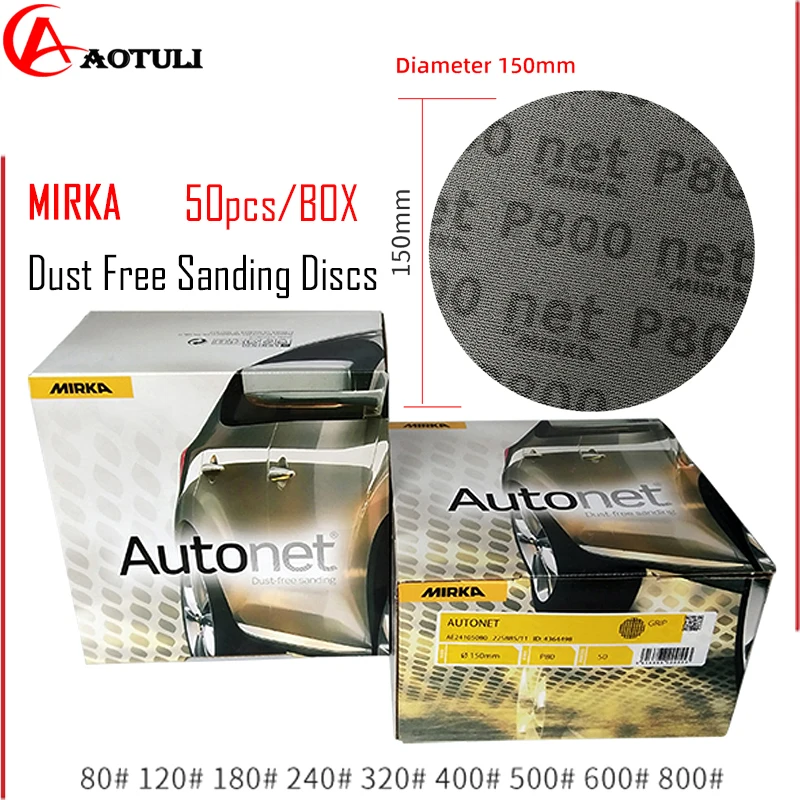 MIRKA Mesh Grinding Disc 6Inch 150mm Dust Free Sanding Discs Mesh Abrasive Flocking Dry Sanding For Polishing Putty 80-400Grit