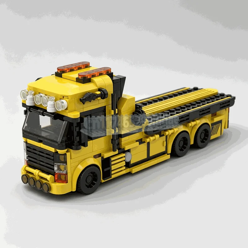 531PCS Yellow Flatbed Tow Truck Building Blocks Heavy Duty Transport Vehicle Model DIY Assembly Toy Road Scene Collection Gift