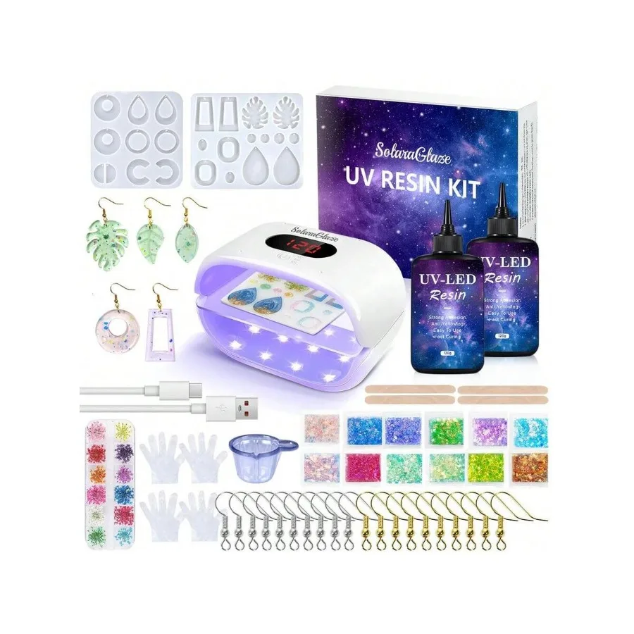 

SolaraGlaze 68 PCS DIY Resin Jewelry Making Kit 240g Highly Clear Resin With Upgraded Two-Side Lamp Complete Set With Accessori