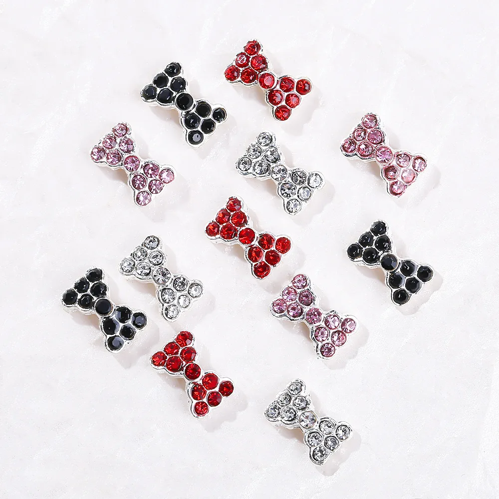 진주 악센트와 10Pcs 3D 합금 활 라인 석 네일 매력 멋진 매니큐어 디자인에 대 한 우아한 네일 아트 장식