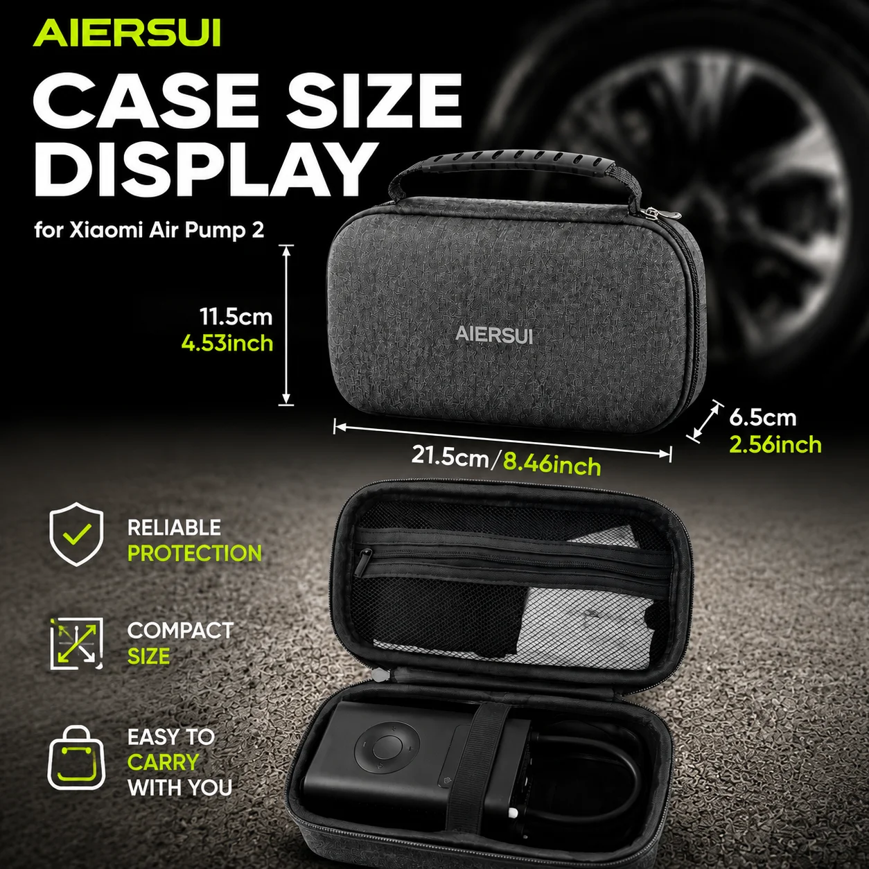 AIERSUI Hard Shell Carrying Case Shock-Proof Protective Storage Bag for Mijia Air Pump 2 Portable Car Tire Inflator Gear