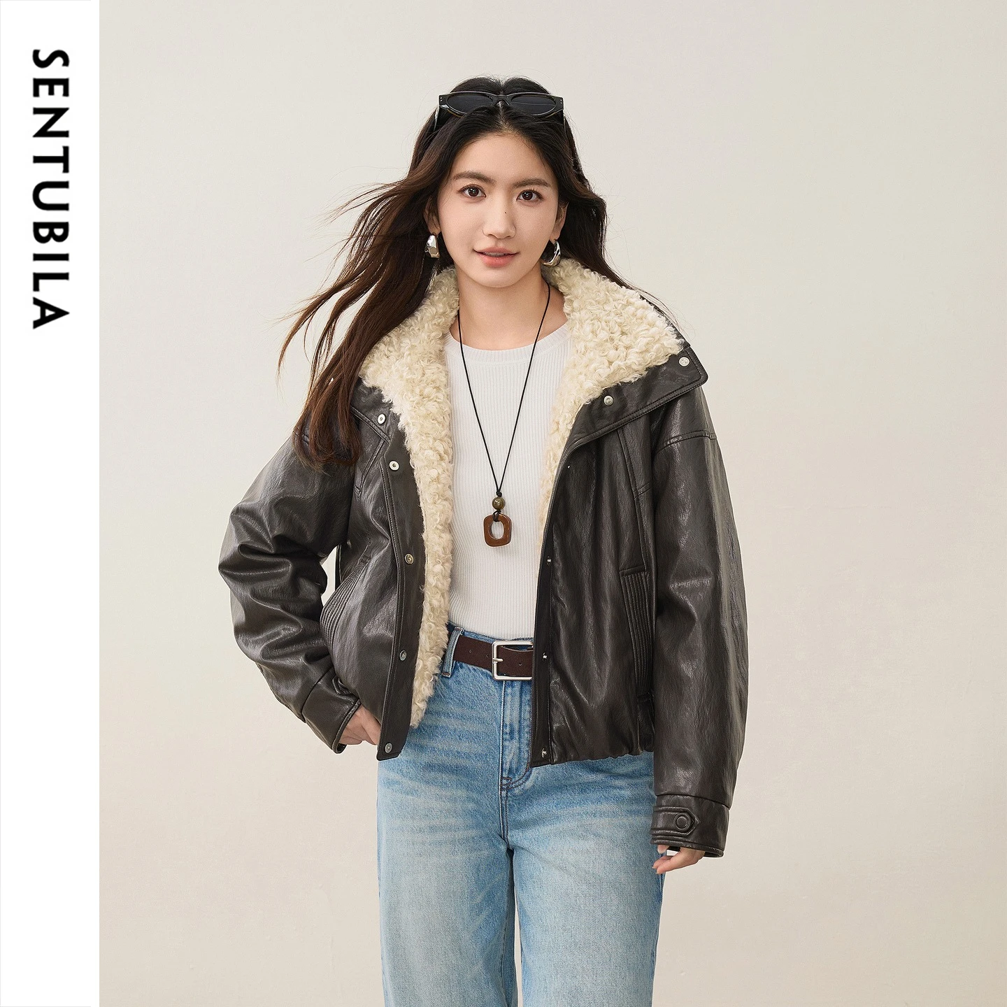 SENTUBILA Women 90% White Duck Down Jacket Vintage Winter Drop‑Shoulder Oversized Elegant Daily Commuter Outerwears W64YD7919