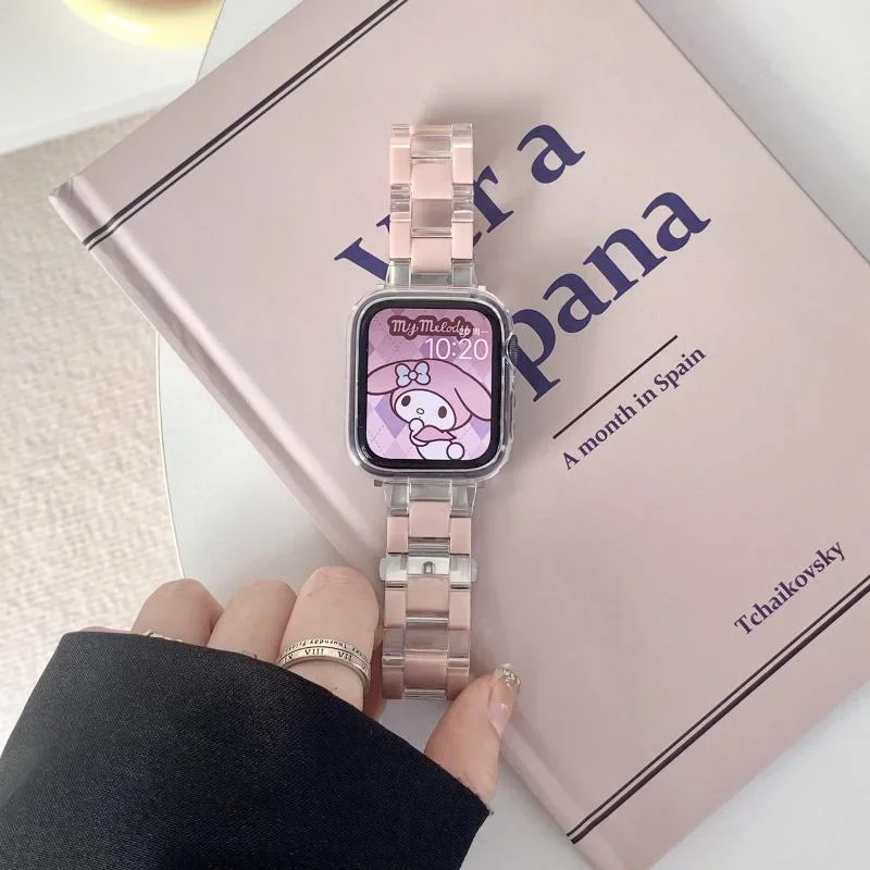 واضح الاكريليك مكعبات الثلج الراتنج حزام ل أبل ساعة 41 مللي متر 45 38 42 44 40 مللي متر فتاة حزام الساعات ل iwatch 7 6 المعصم حزام اكسسوارات