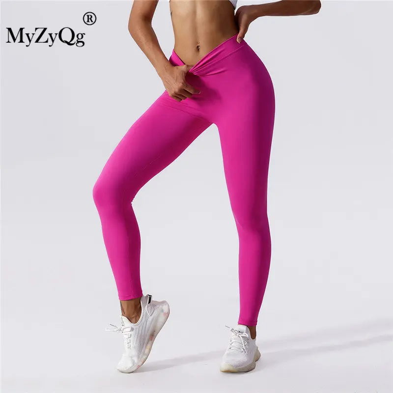 MyZyQg Yoga Leggings Outdoor Running Gym Fitness Pants Women Breathable Quick Dry Sports Peach Buttock Lifting Push Up Pant