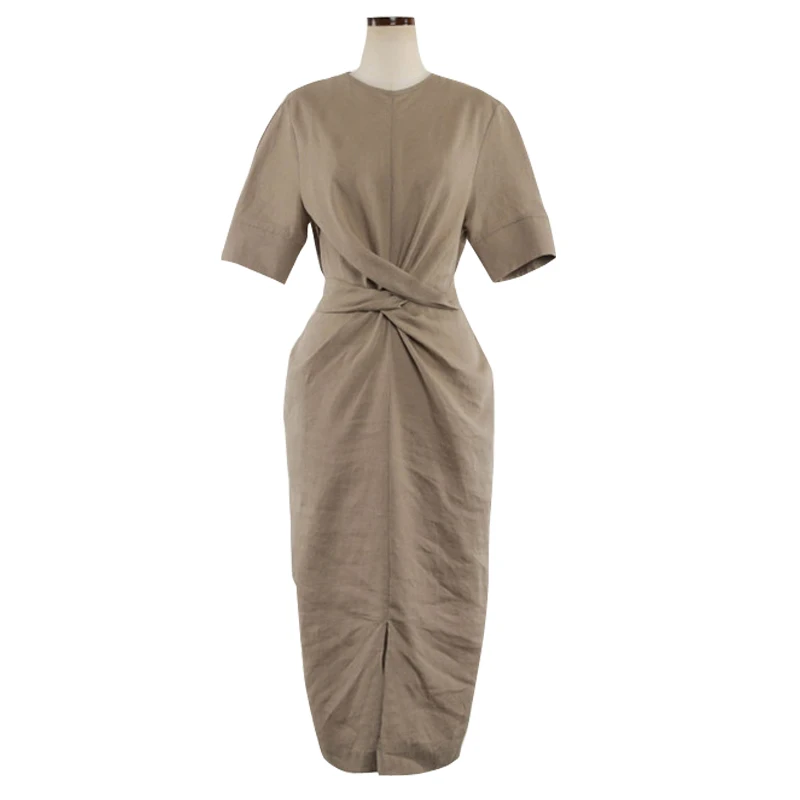 Johnature Summer New Korean Bandage Dress 2025 Solid Color O-neck Short Sleeve Loose Pockets Women Dresses