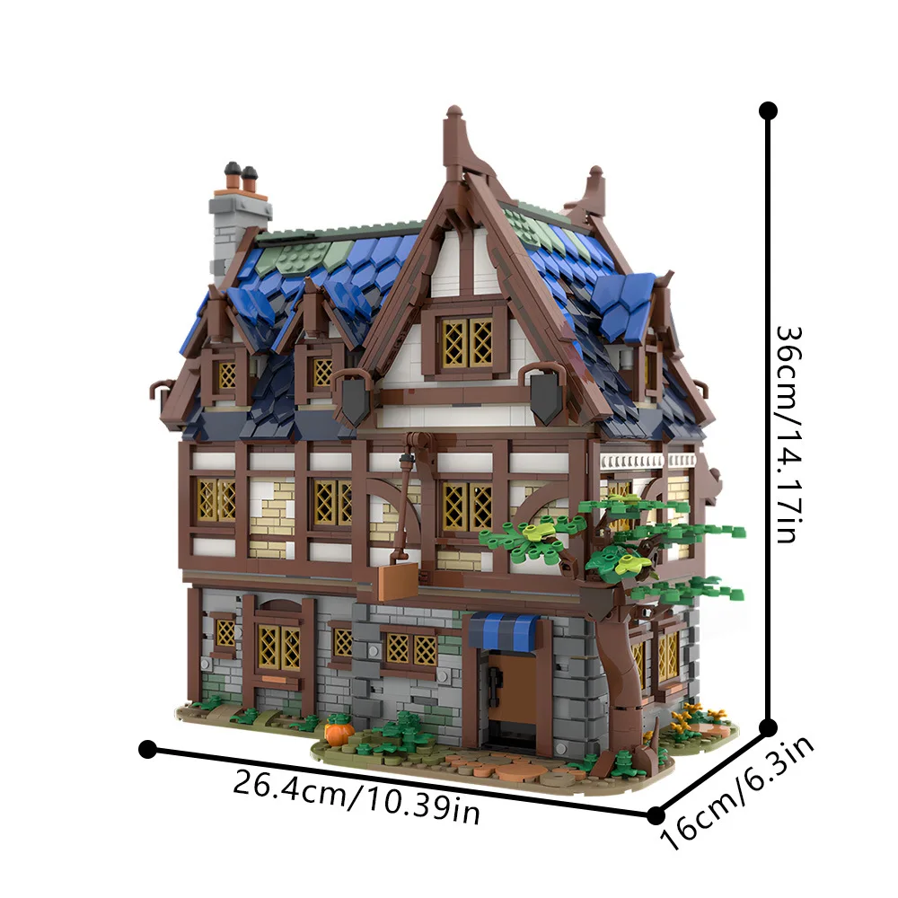 Gobricks moc vista de rua taverna medieval inn blocos de construção modelo arquitetura medieval tijolos montado brinquedo crianças presente