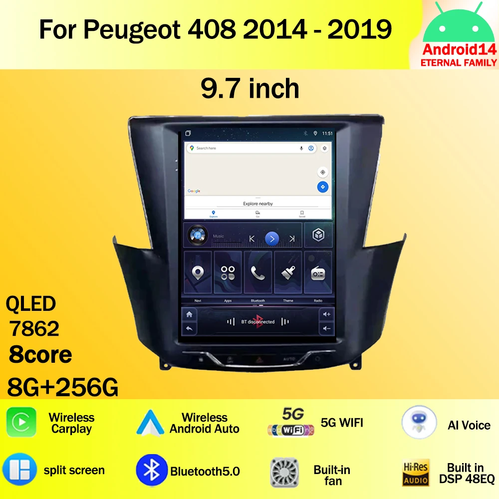 

9.7 inch For Peugeot 408 2014 - 2019 Android 14 Car Radio Multimedia Video Player GPS wireless android Auto 5GWIFI 4G 2din DVD