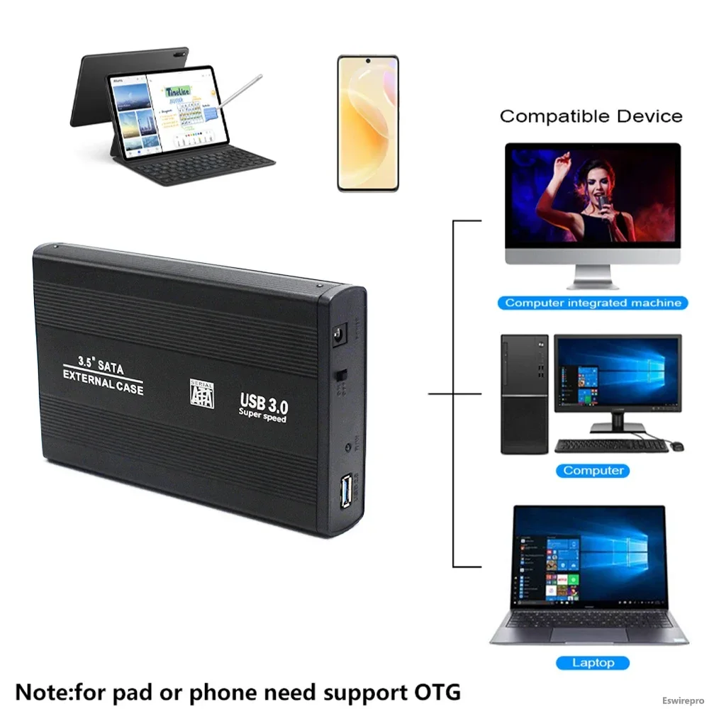 Adattatore da USB a SATA IDE HDD SSD da 2,5/3,5 pollici Custodia per disco rigido Custodia USB 3.0 Adattatore per disco rigido a stato solido