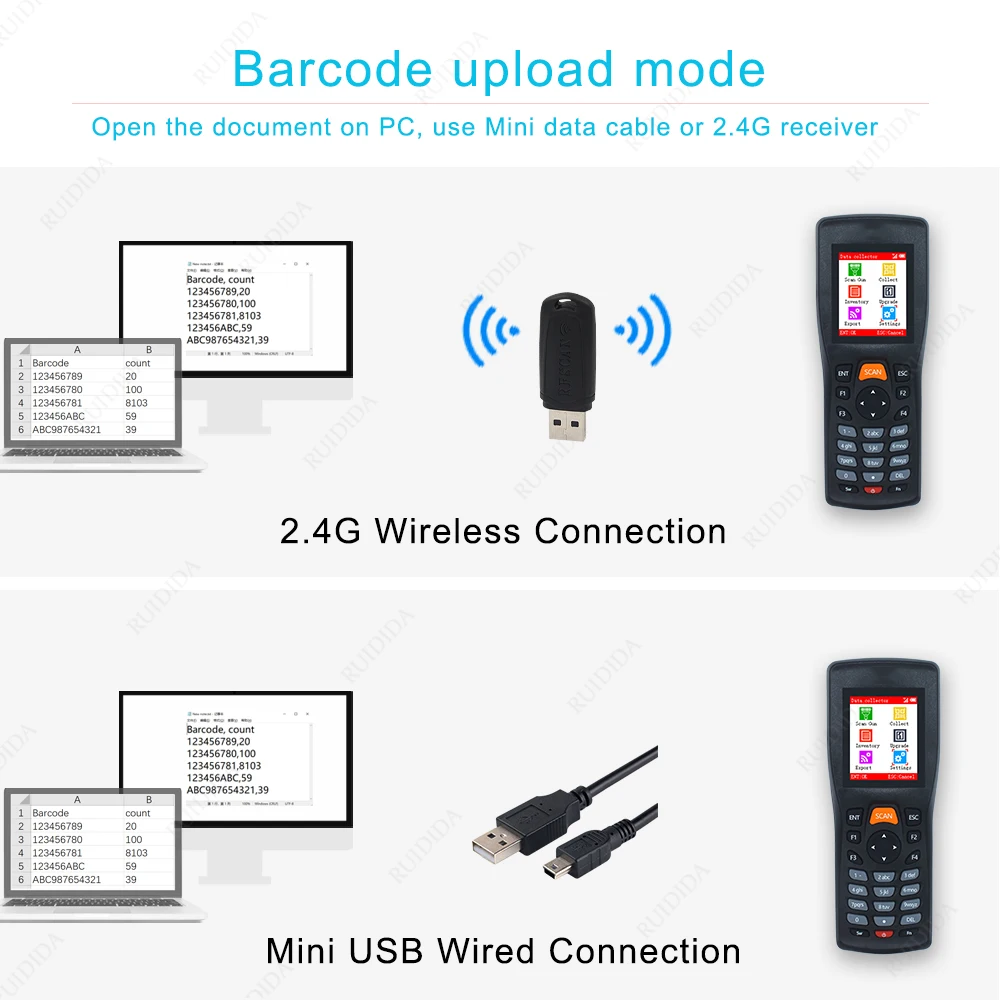 Scanner de código de barras sem fio 1d 2d leitor de código de barras inventário contador dados coletor pda qr scanners leitor codigo barras