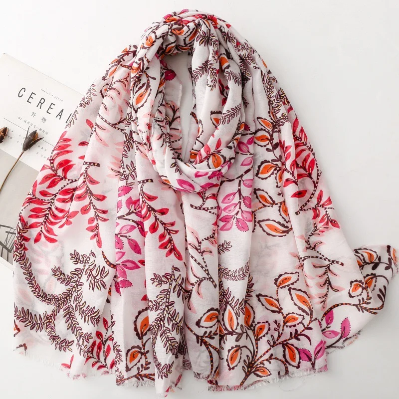 Lurex Glitter Branch Floral Fringe Viscose Scarf Lady Print Soft Cotton Shawls and Wraps Pashmina Muslim Hijab Sjaal 180*90Cm