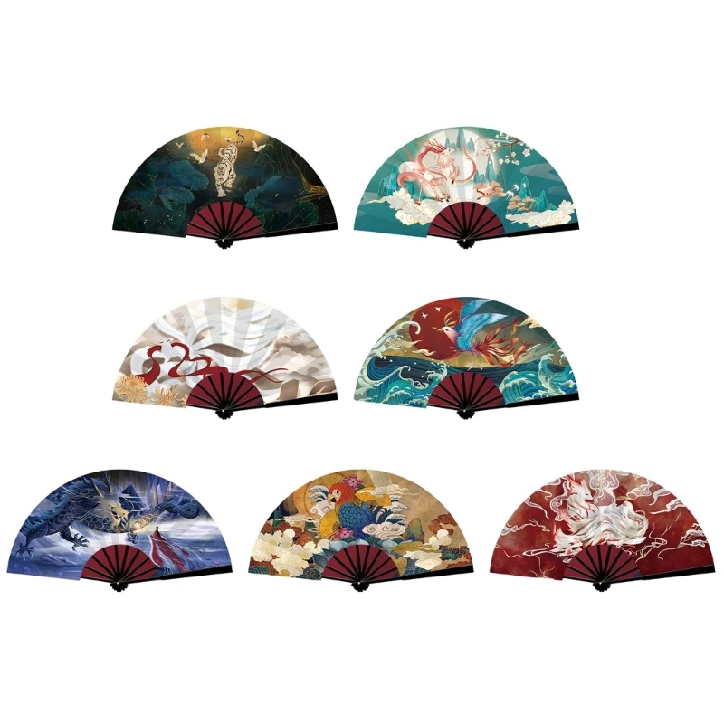 Handhelds Foldings Fan Elegant Chinese Shanhaijing Foldings Fan for TaiChi Classical Dance Home Decorations