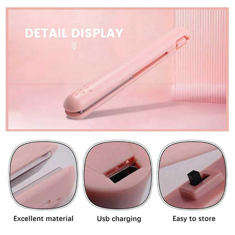 USB Cable Mini Portable Hair Straightener for Straight and Curling Dual-Use Curling Irons for Students Pink